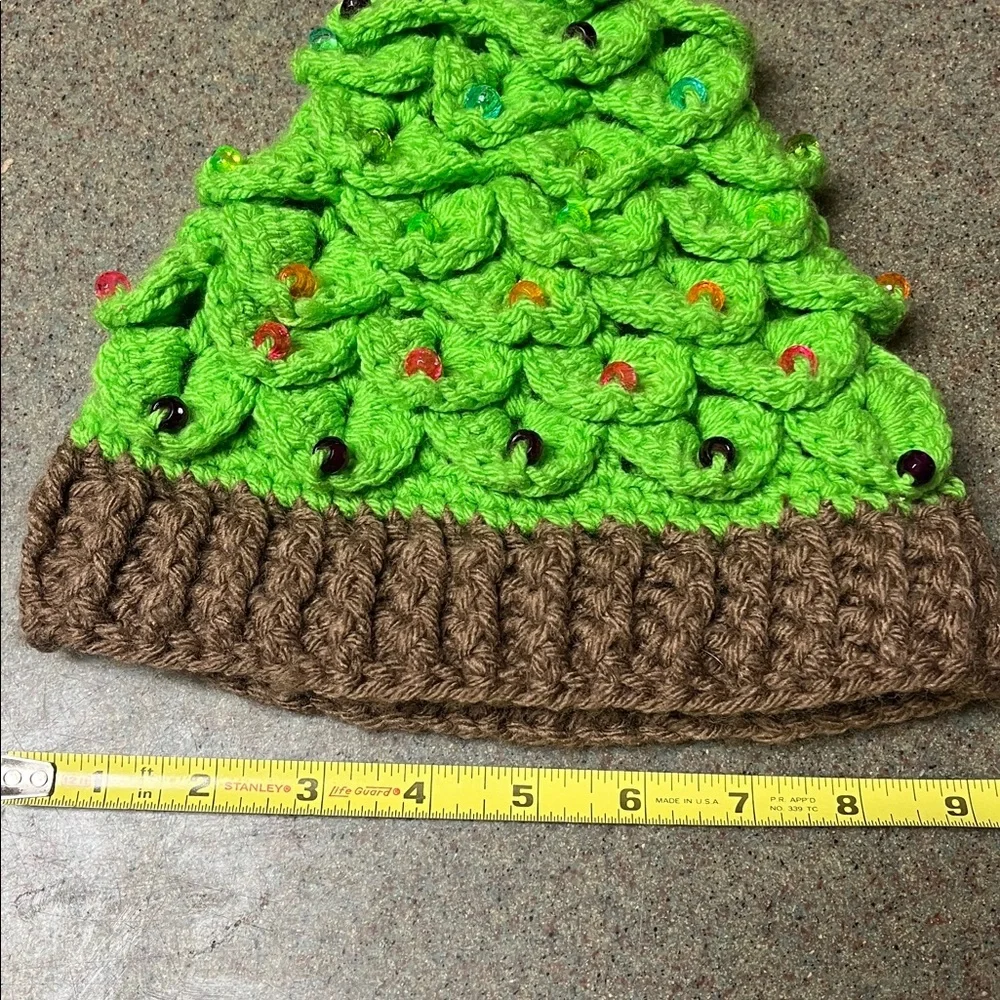Green Crochet Beanie‎ with Yellow Pom-Pom handmade
